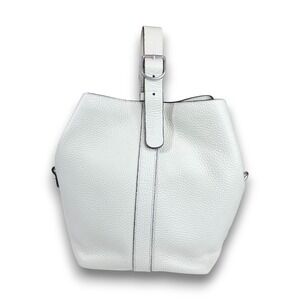 Treasure & Bond Pebbled Leather Bucket Bag Ivory Top Handle Shoulder